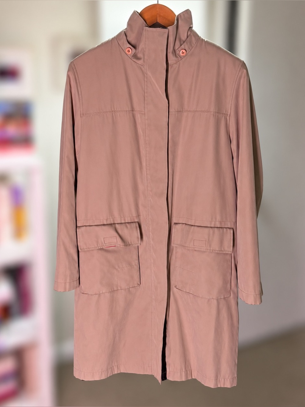 Gallery Womens M Beige Long Raincoat Utility Coat Lined No Hood 38”